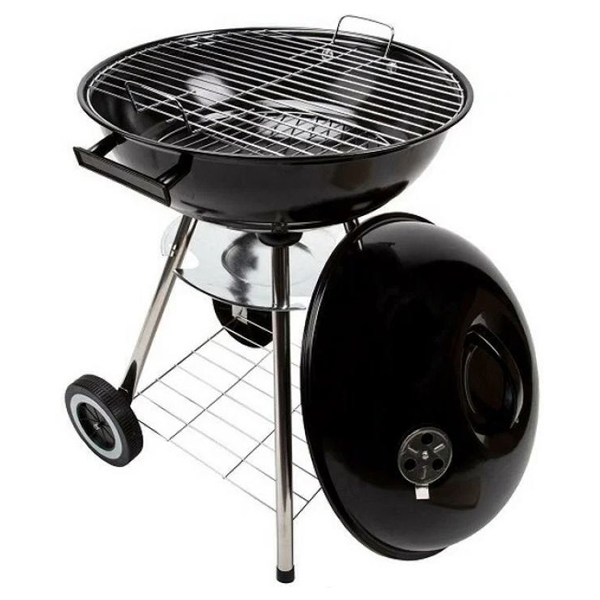 Kettle-type, charcoal BBQ, round grill, extra grate, 2 wheels, black, barbecue, BENSON GARDEN