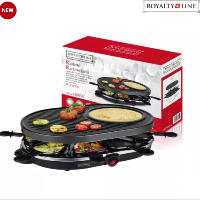 1200W, raclette, 8 persons, non-stick coating, double layer, temperature control,Party Grill Multi-Raclette, Royalty Line RC.8.263.2GK