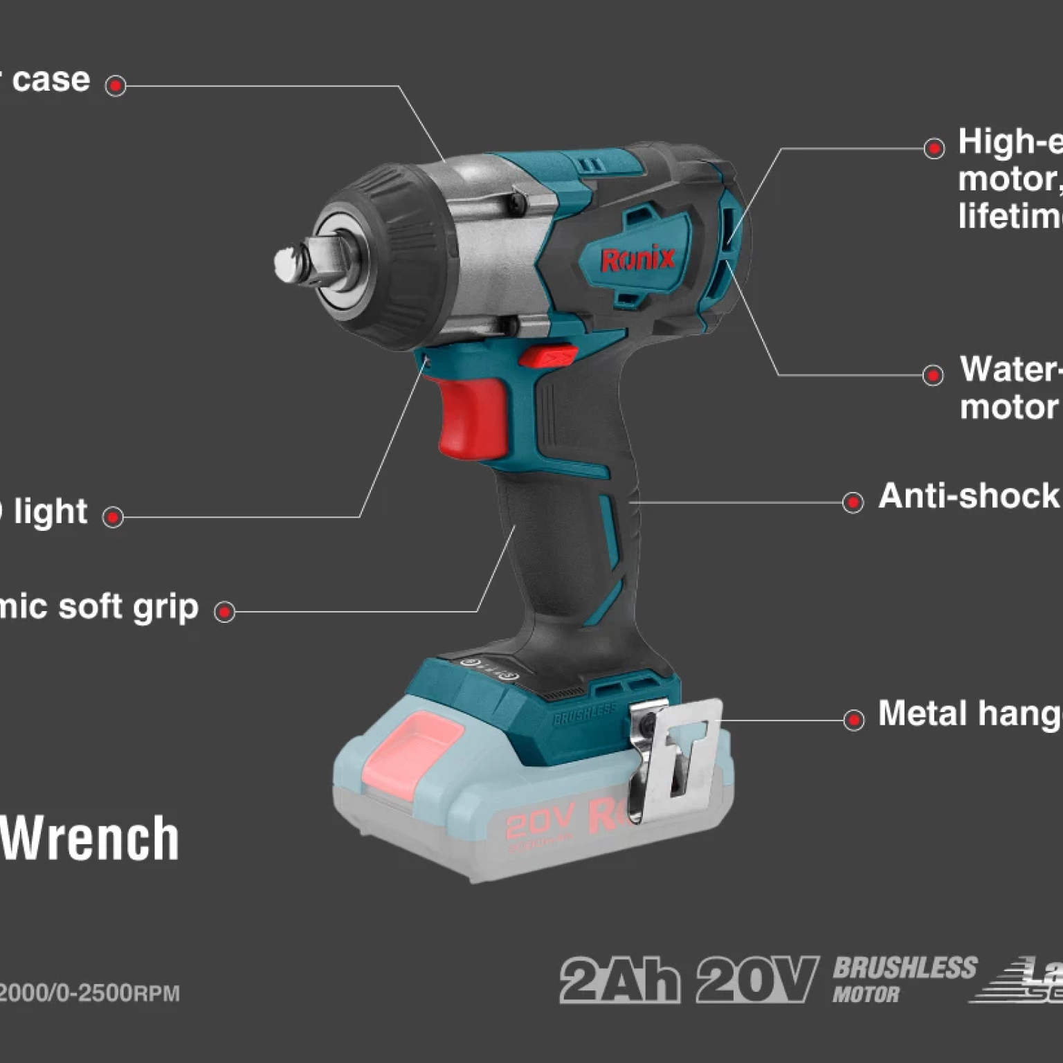 20V, 350N.M, cordless, impact wrench, brushless series, no battery, RONIX 8907