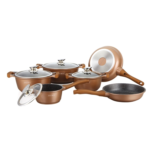 10 pcs, pot set, copper, insulated handle, die cast aluminium, marble coated, cookware set, Royalty Line