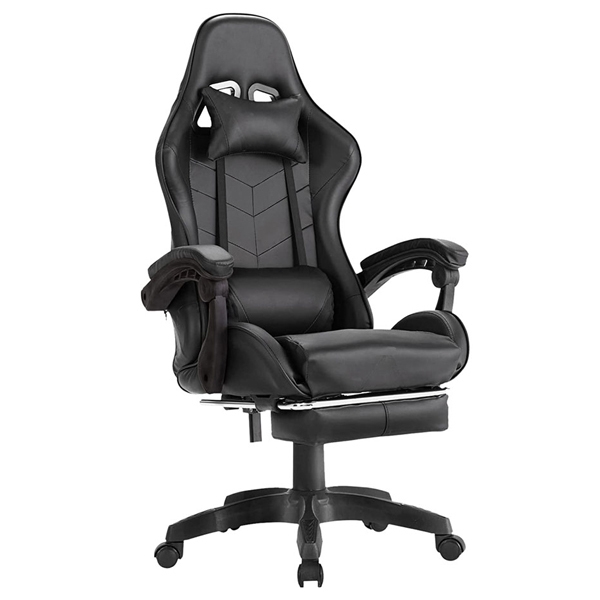 Black, office, gaming chair, footrest, neck, lumbar cushions